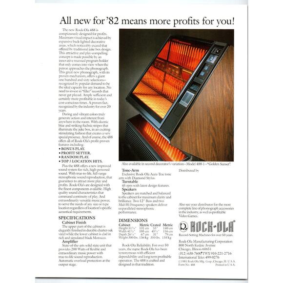 Rock-Ola 488 Jukebox FLYER Vintage Phonograph Music 1981 Two Sided 8.5" x 11" - Picture 2 of 2